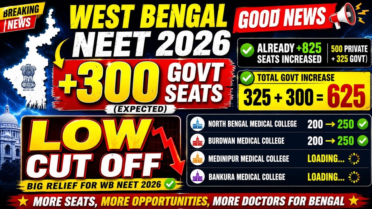 NEET UPDATE🔥 NEET 2026। পশ্চিমবঙ্গে আরও 300 Govt MBBS Seats | 625 UG Seat বাড়ছে। Cut-Off কমবে? #neet