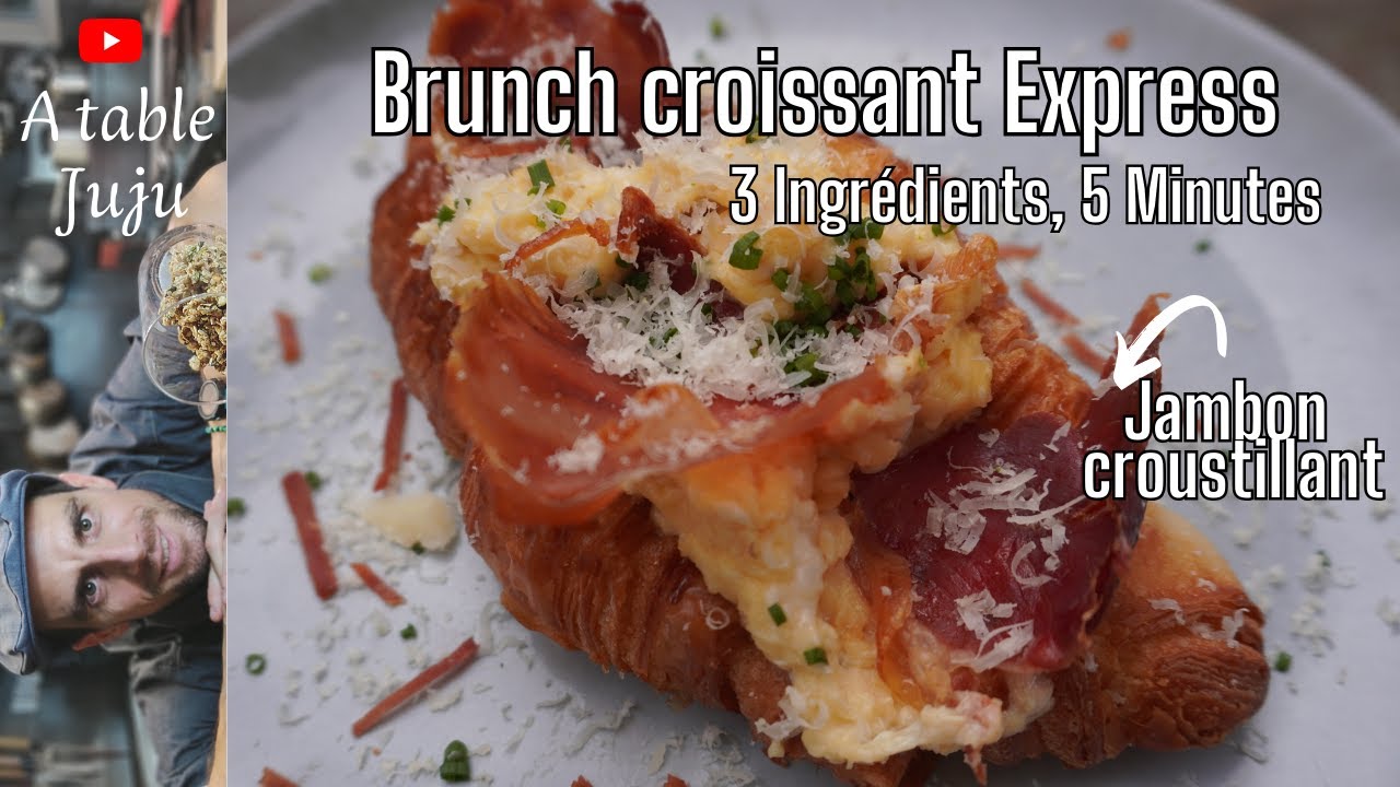 &oelig;ufs brouill&eacute;s croissant et chips de jambon  : Recette Brunch Facile et Rapide