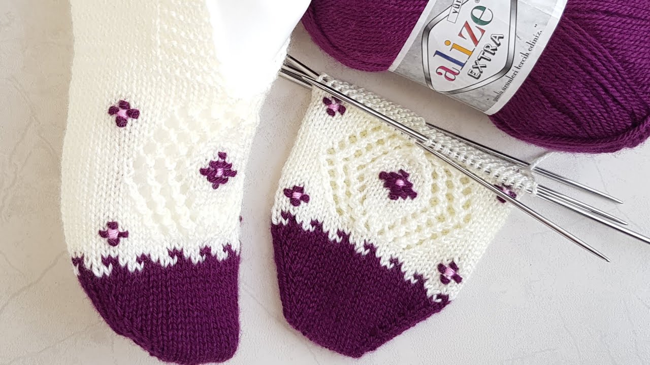 AJURLU DOLAMALI ÇOK KOLAY BEŞŞİŞ PATİK YAPILIŞI - KNITTING