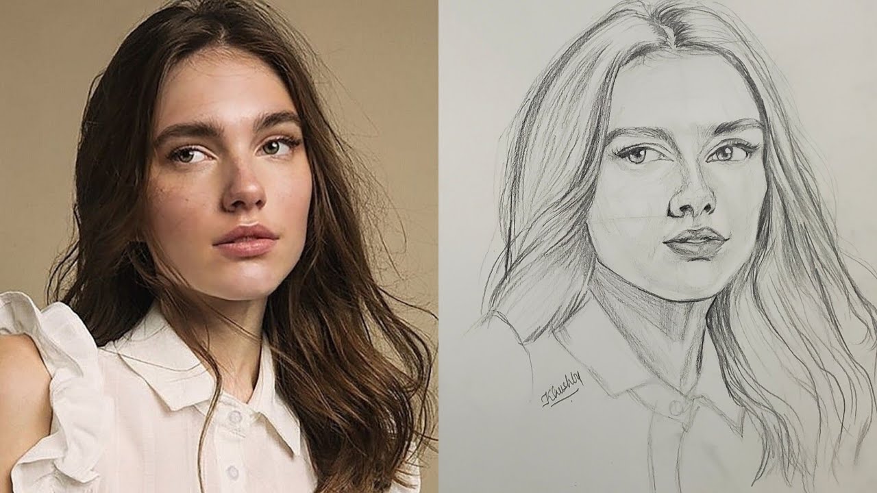 How to Draw Freehand Portrait with Right Proportions | How to Sketch Girl Face Full Tutorial