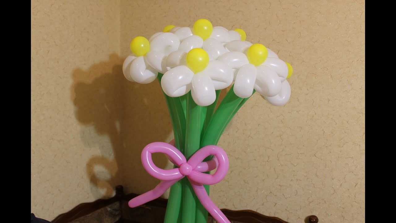 Ромашка из воздушных шаров цветы букет с бантом Daisy of balloons