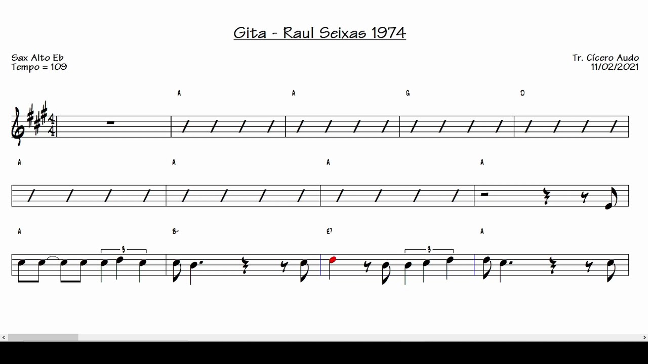 Gita - Raul Seixas 1974 (Sax Alto Eb) [Partitura playback]