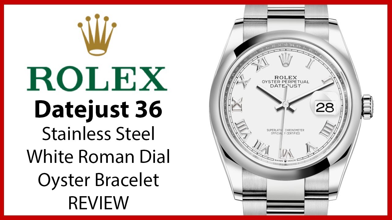 ▶Rolex Datejust 36 из нержавеющей стали с белым римским циферблатом и гладким безелем, браслетом ...