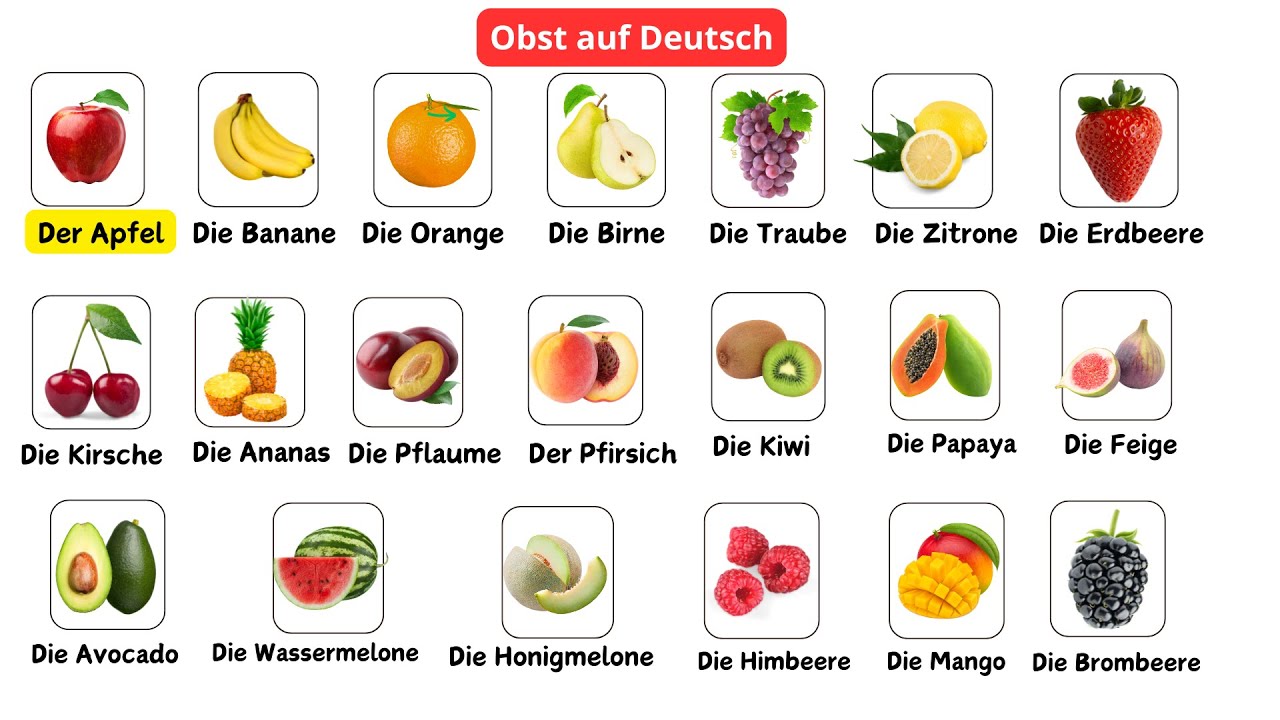 Deutsch lernen: Obstnamen leicht erkl&auml;rt &ndash; Fruchtvokabeln f&uuml;r Anf&auml;nger 🍎🍌🍓