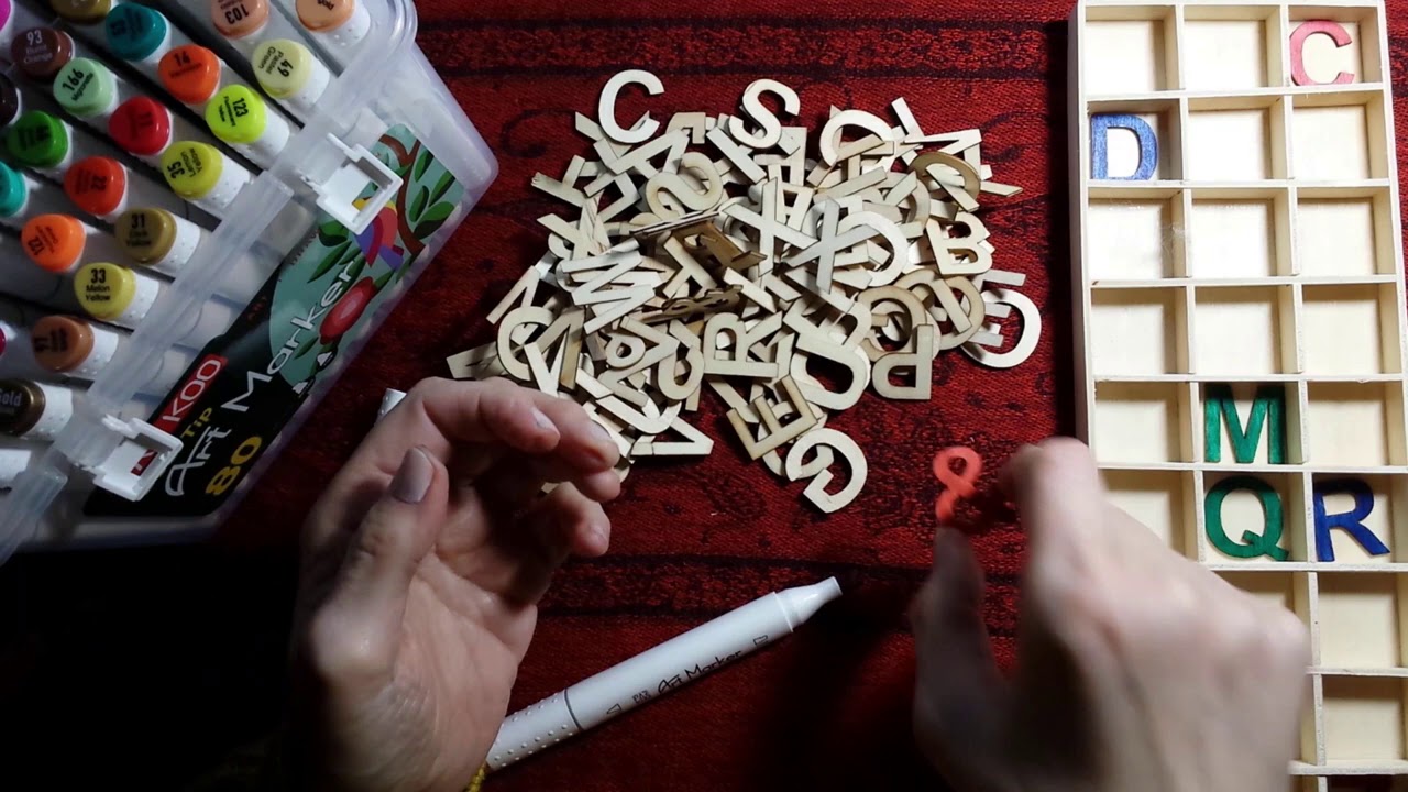 ASMR | Sorting & Colouring Wooden Letters with Markers - Whispered Chat & Ramble