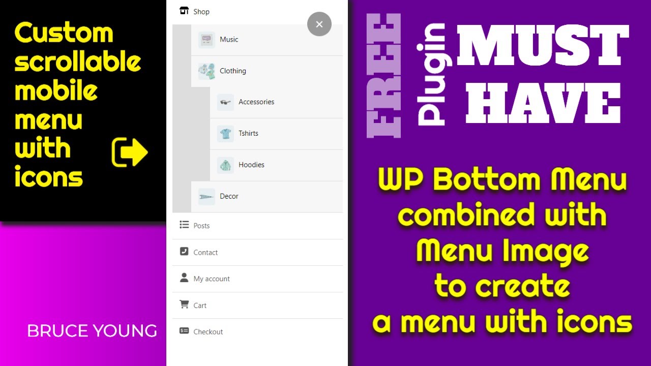 WP Bottom Menu [FREE] and Menu Image [Free] to create this scrollable mobile menu