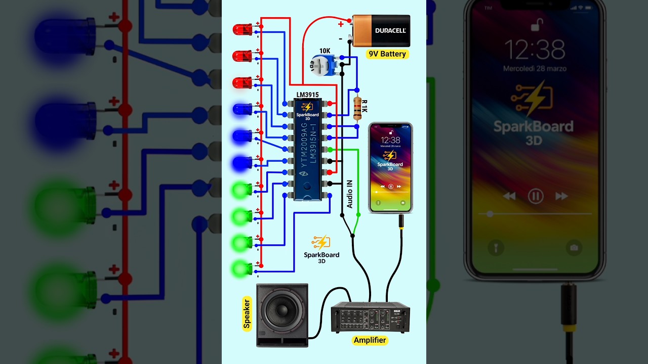VU meter circuit | Audio level visualizer LM3915 | Music reactive light #circuit #diy
