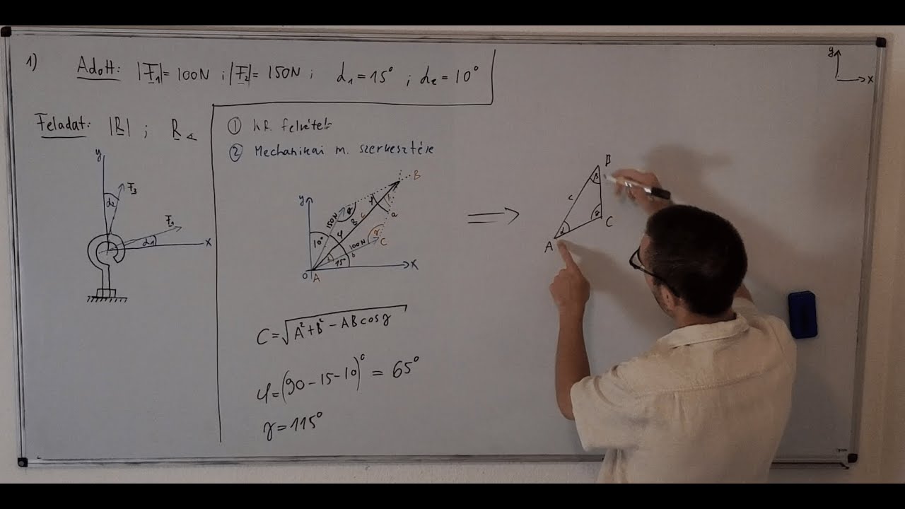 Statika Gyakorlat {1} | Eredő Erő Számolása (Paralelogramma + Szinusz_Koszinusz-Tétel)
