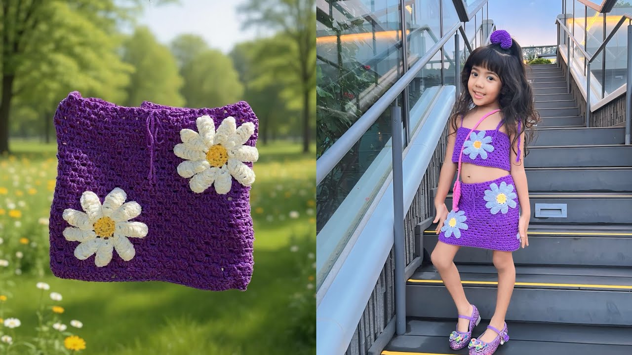 Crochet easy skirt for kids 💜🌼