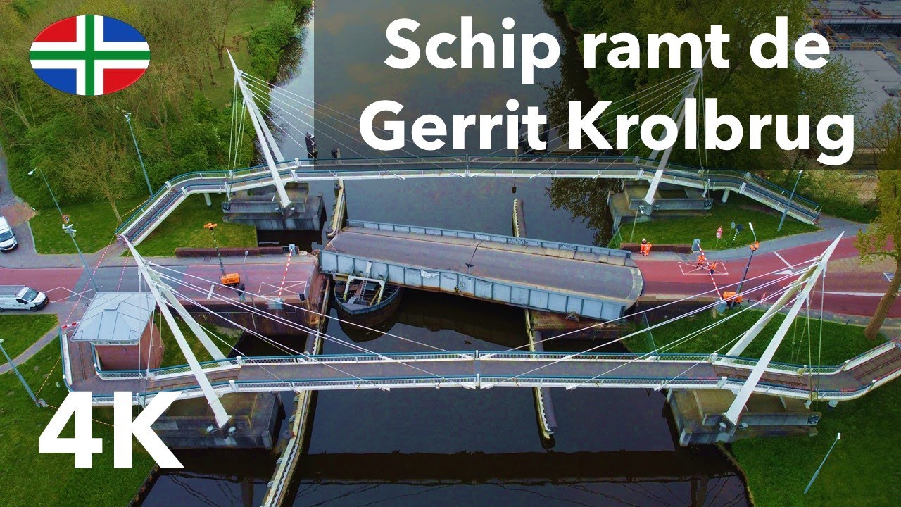 Schip ramt Gerrit Krolbrug - 4k Dronebeelden Voor en Na