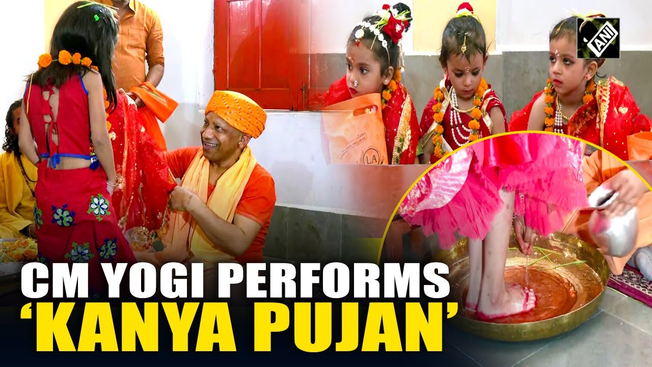 UP CM Yogi Adityanath performs 'Kanya Pujan' at Gorakhnath Temple on Navratri