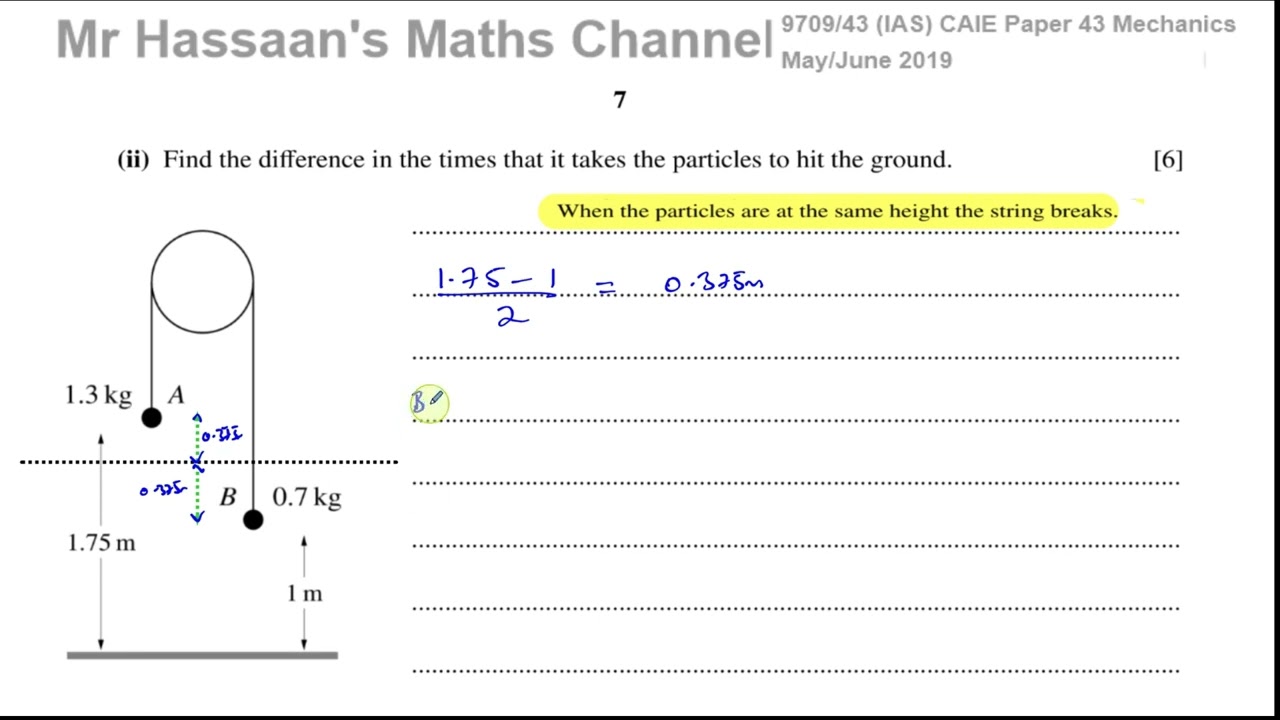 M1 (CAIE) 9709/M/J/43/19, June 2019, Q4, Connected Particles, Pulleys, suvat (new)