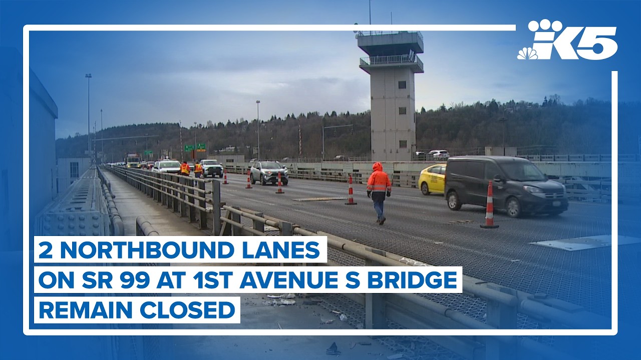 2 northbound lanes on SR 99 remain closed at 1st Avenue S Bridge due to condition of surface