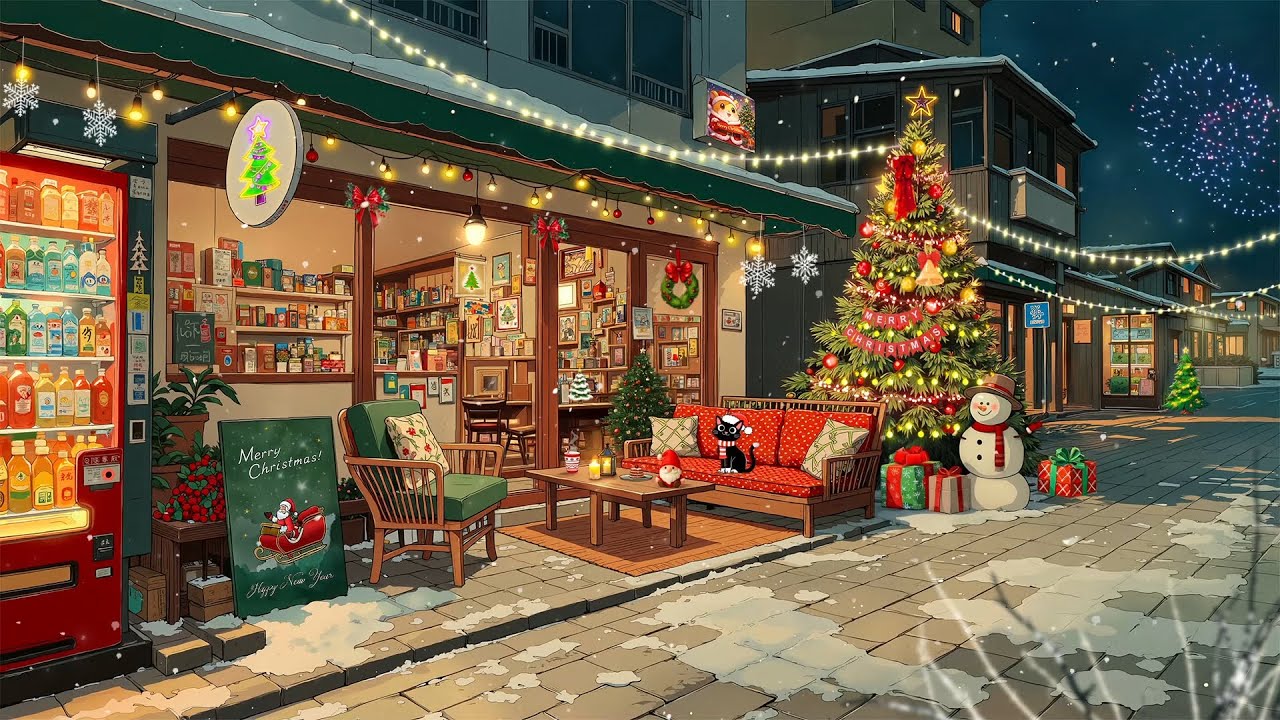 Christmas Evening Chill ☕ Winter Lofi Music at a Cozy Cafe Street 🎄 Lofi Hip Hop - Holidays Lofi