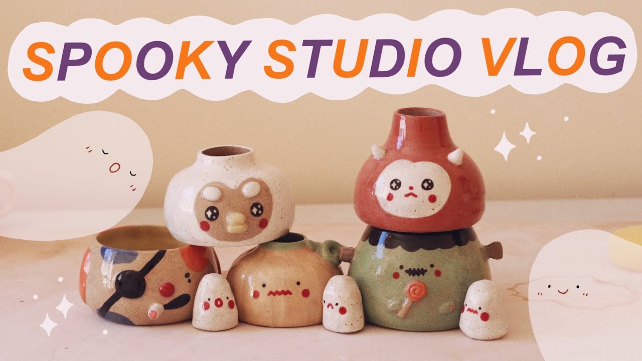 SPOOKY STUDIO VLOG (RECLAIMING CLAY / GLAZING HALLOWEEN POTS)