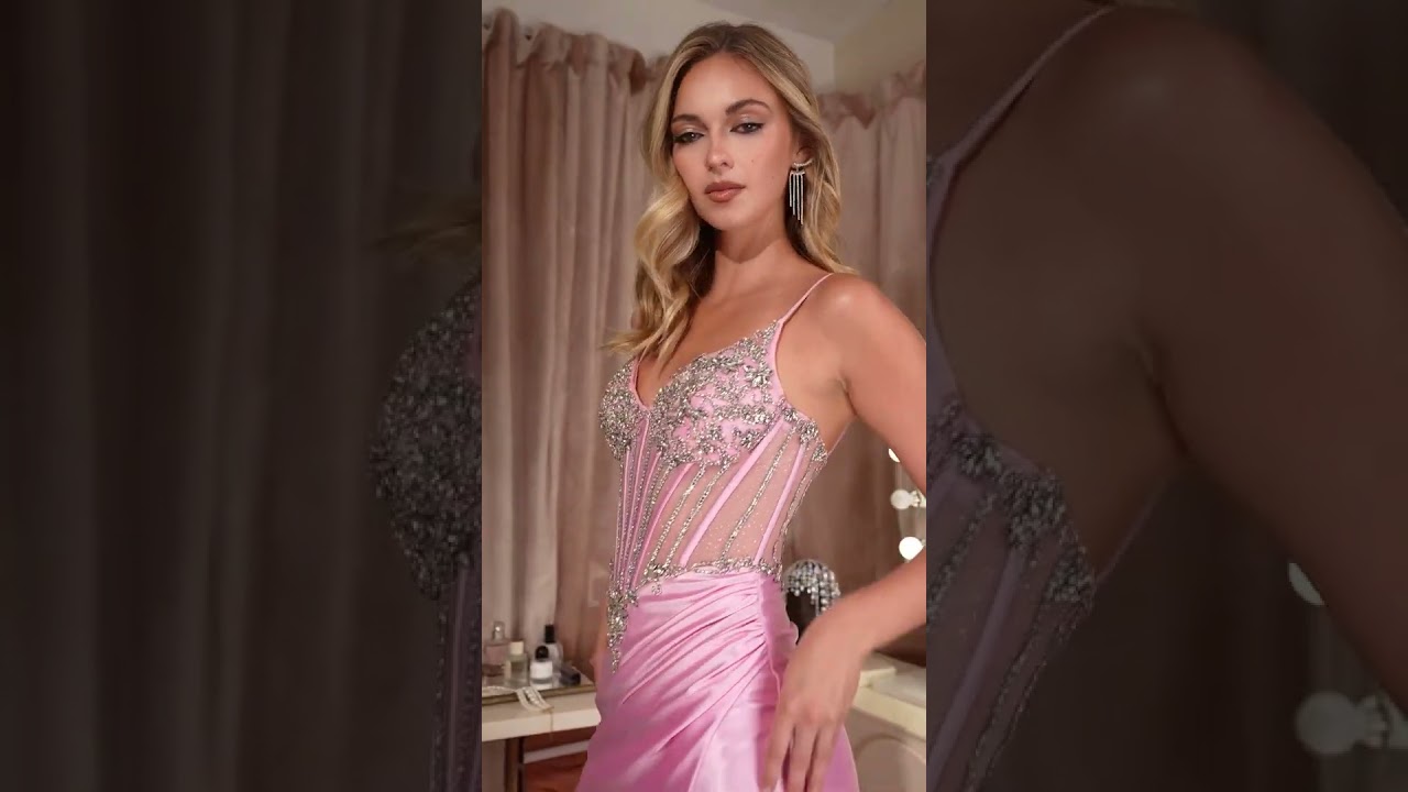 Ladivine C171 - Plunging Beaded Corset Evening Gown