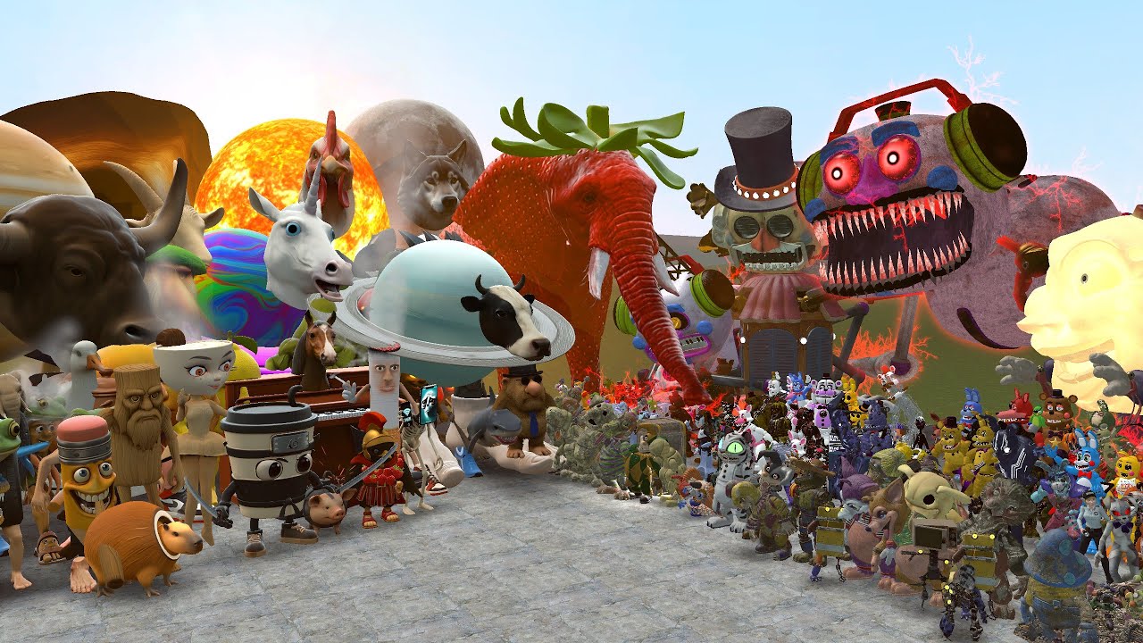 ALL FNAF 1-11 SECRET OF THE MIMIC ANIMATRONICS VS ALL ROBLOX STEAL A BRAINROTS In Garry's Mod!