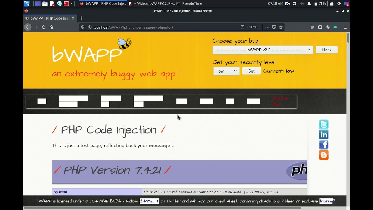 PHP Code Injection Low Security Level