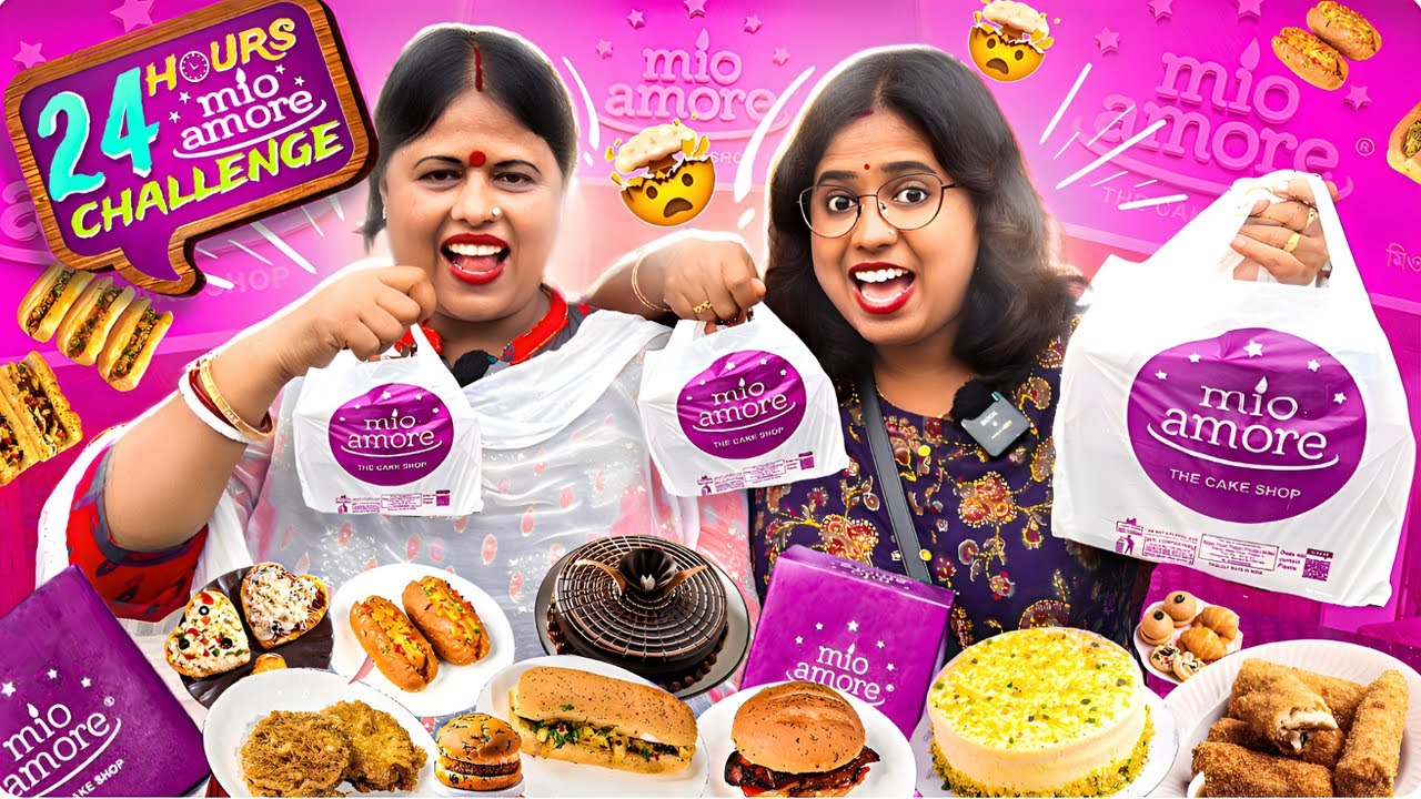 Eating mio amore for 24 hours Challenge !! Burgers, Pizzas, Pastries & More | BAKERY FOOD Challenge😍