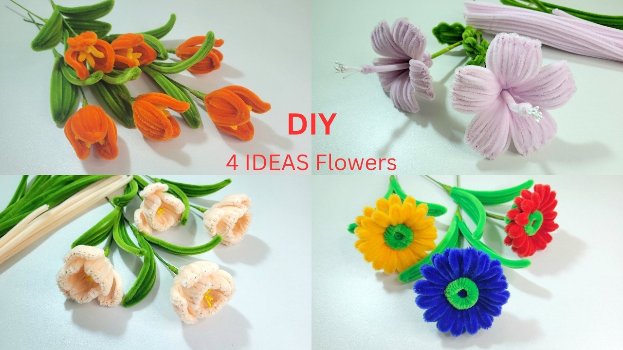 How to Make Pipe Cleaner Beautiful 4 Flowers | Popular Color Bouquet Flowers.