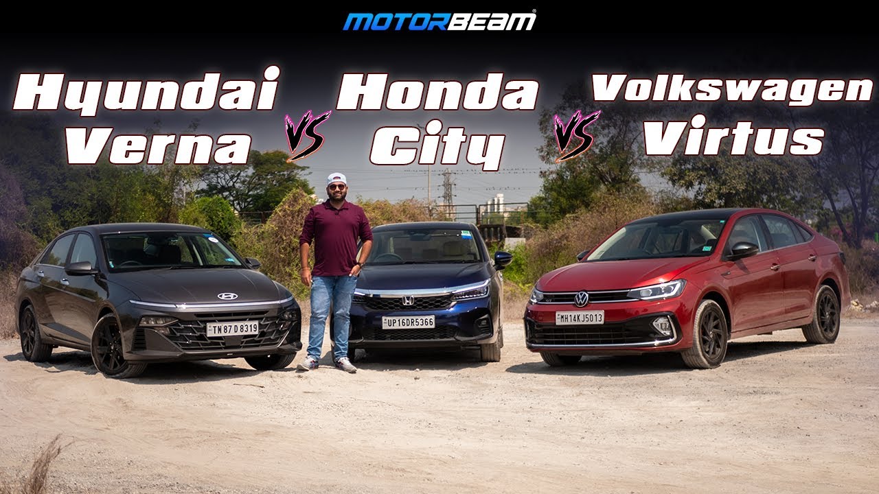 Hyundai Verna vs Honda City vs Volkswagen Virtus - The Ultimate Comparo | MotorBeam