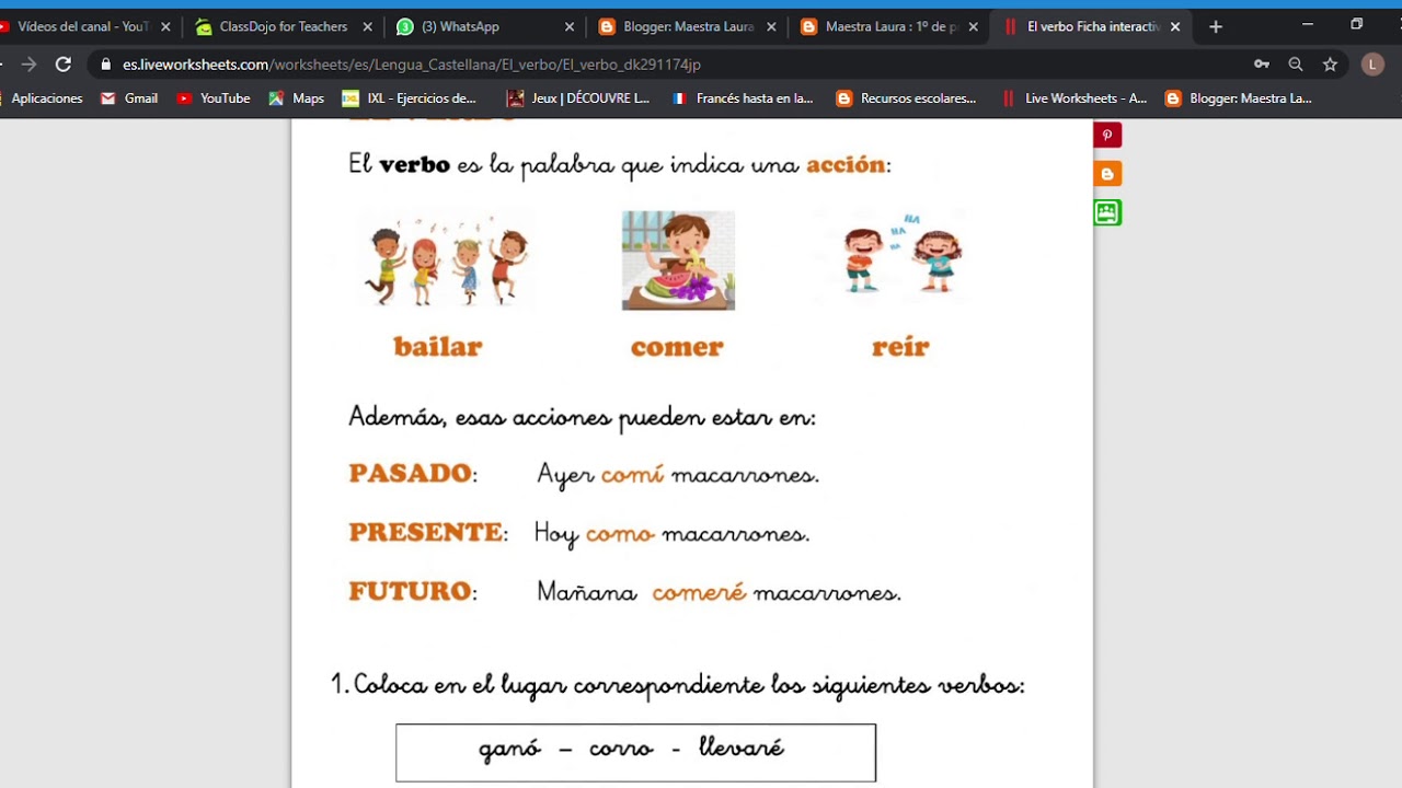 Presente pasado y futuro 1º de primaria.