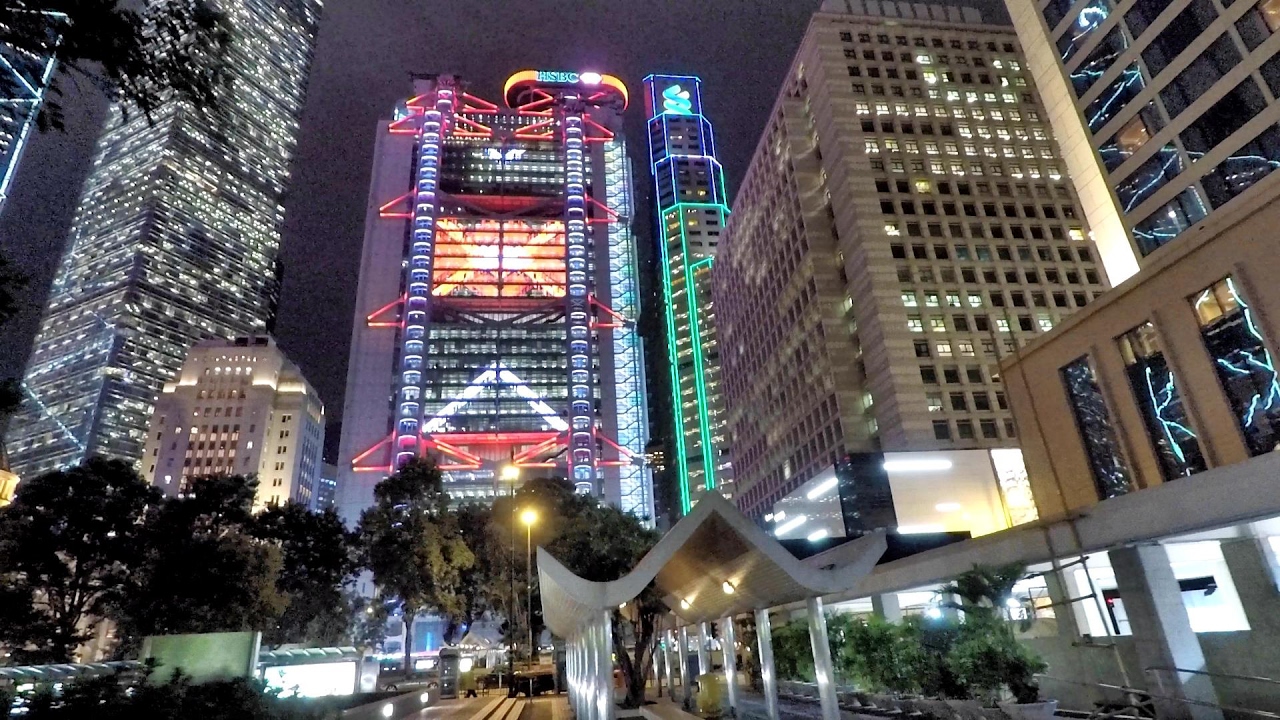 Hong Kong. A Night Walk Around Central District and its Amazing Buildings