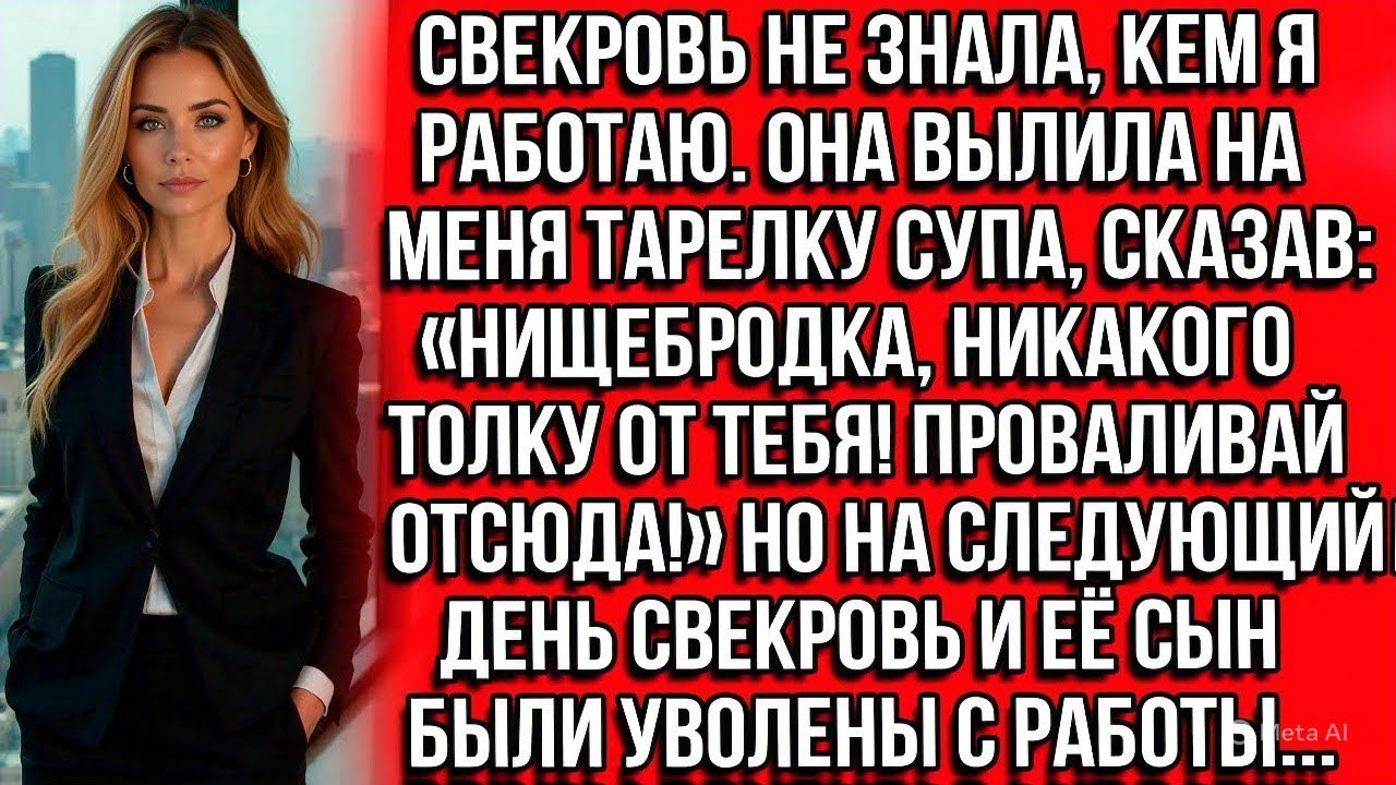 Свекровь вылила на меня тарелку супа, сказав: Нищебродка, никакого толку от тебя! Проваливай отсюда!