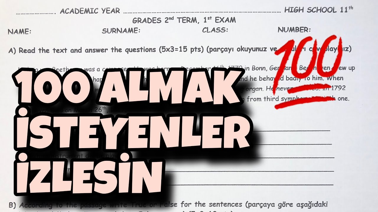 11.Sınıf İngilizce 2.Dönem 1.Yazılı