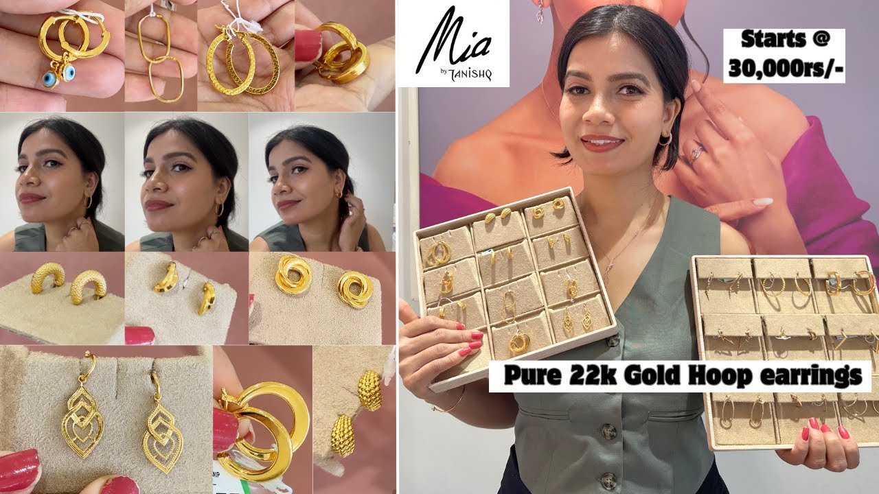 Золотые серьги-кольца Mia от Tanishq, дизайн от 1,3 г 💗 | Шикарные серьги Tanishq для работы