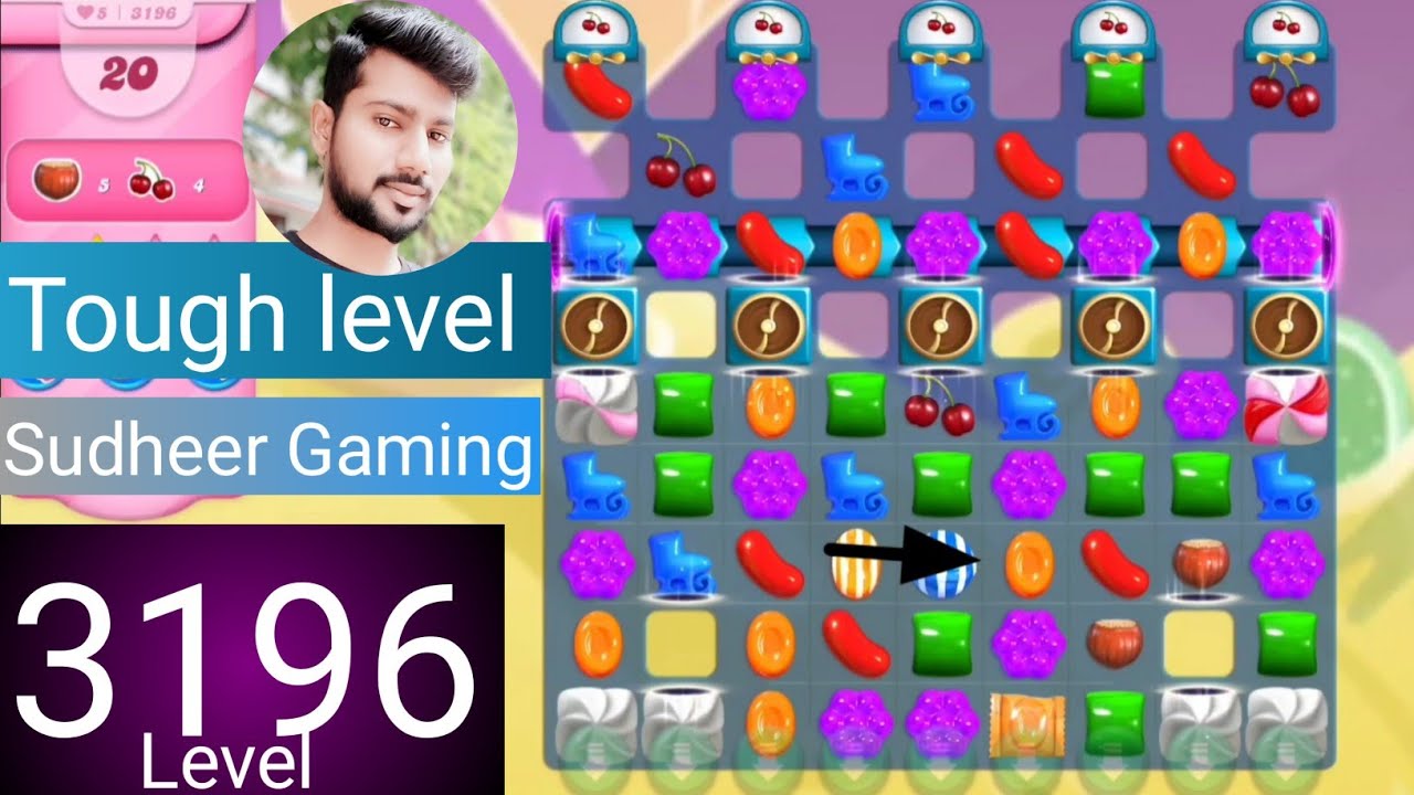 Candy crush saga level 3196 । Tough level ।No boosters । Candy crush saga 3196 । Sudheer Gaming