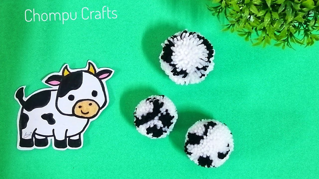 Easy Pom Pom Cow Print Making Idea with Fingers - Pom​ Pom​ mini ​गाय -​ Chompu​ Crafts