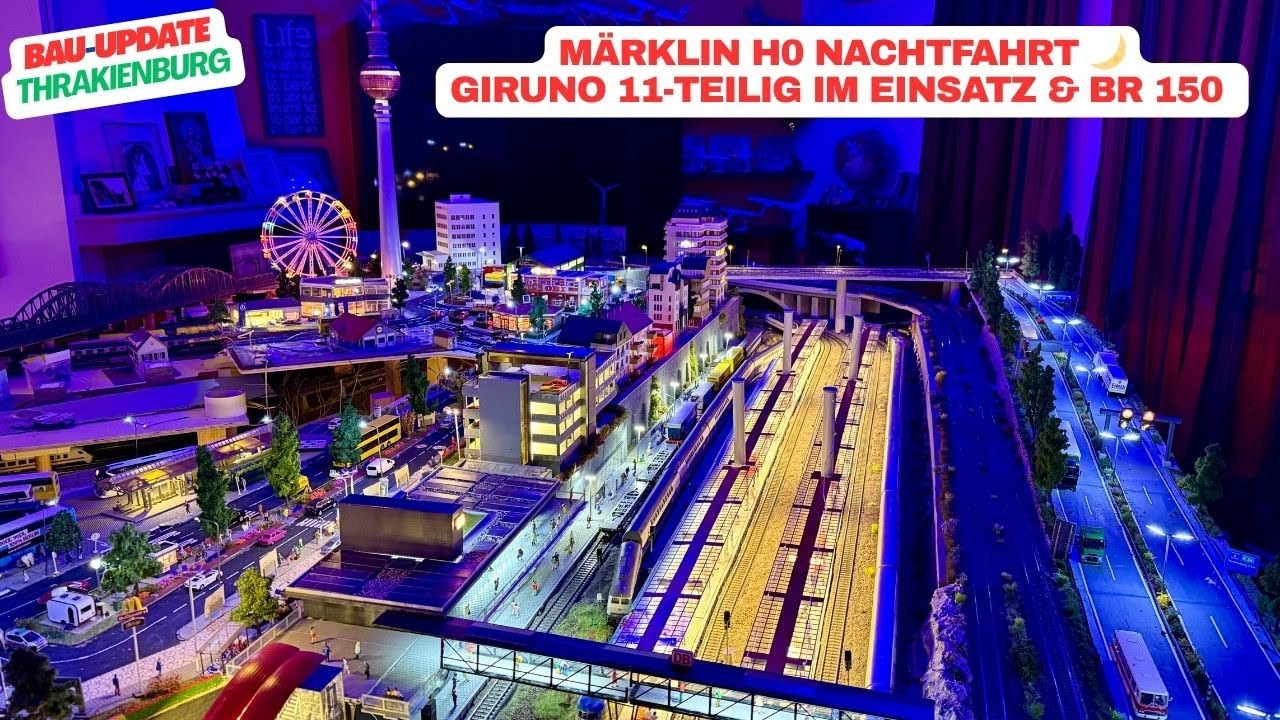 Märklin H0 bei Nacht 🌙 | Faszinierendes Fahrvideo mit dem 11-teiligen Giruno | Güterwagen & Achsen