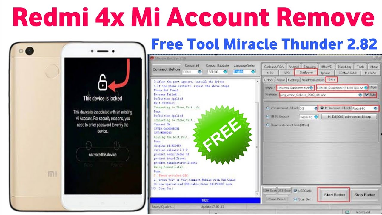 Redmi 4x mi Account Remove Free Miracle 2.82 | Without box Dongle | How to unlock mi account mi 4