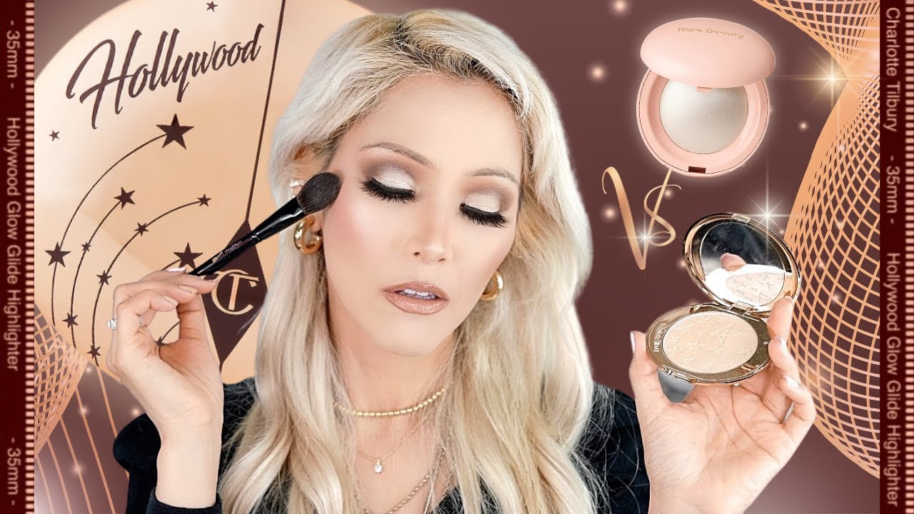 NEW! CHARLOTTE TILBURY HOLLYWOOD GLOW GLIDE HIGHLIGHTER VS RARE BEAUTY HIGHLIGHTERS | OVER 40 BEAUTY