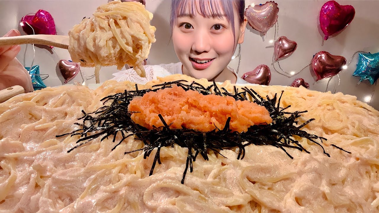ASMR Сливочная паста Ментайко【русские субтитры】【Mukbang/ Eating Sounds】