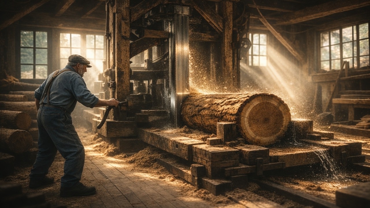 The Last Water Powered Sawmill Cutting Timber with 19th Century Tech