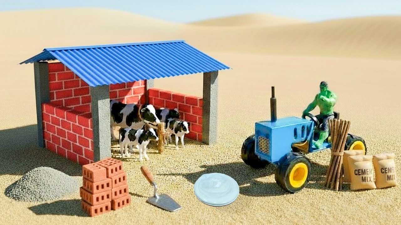 DIY Mini Tractor Builds Concrete Cow Shed | Science Project @TommyCreator93