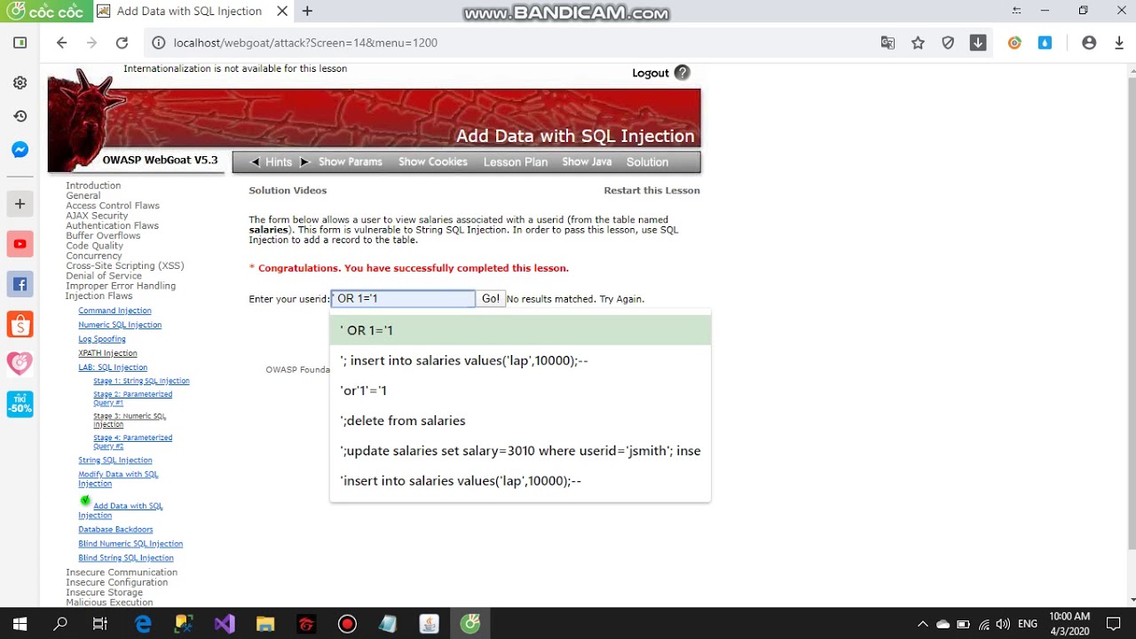 Bảo mật web (SQL Injection with Insert, update, stack query)