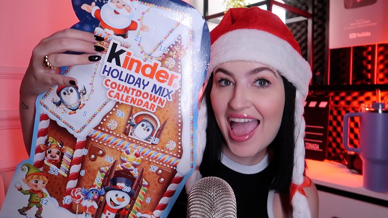 ASMR NATAL - ABRINDO CALENDÁRIO ADVENTO DA KINDER! (Provando doces diferentes)