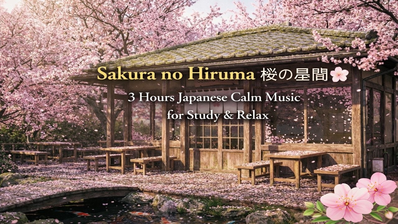 Sakura no Hiruma 桜の昼間 🌸 3 Hours Japanese Calm Music for Study & Relax