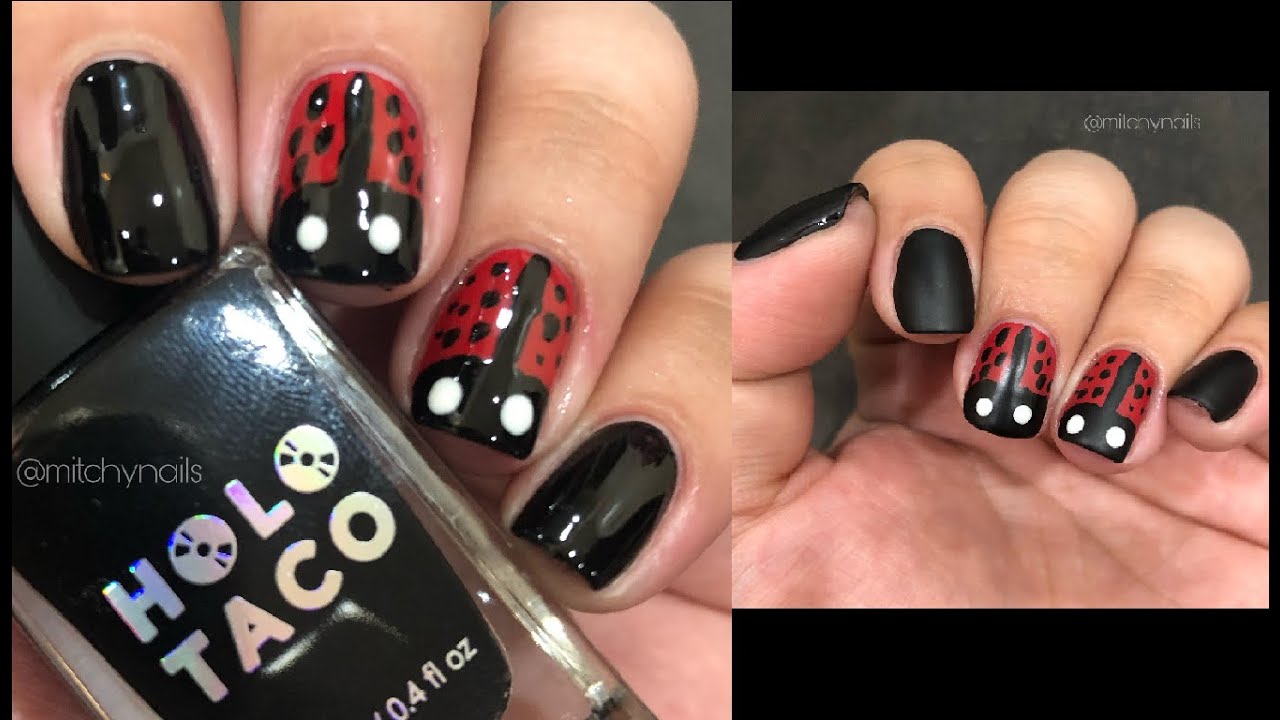 Simple Lady Bug Nail Art Featuring Holo Taco One Coat Black