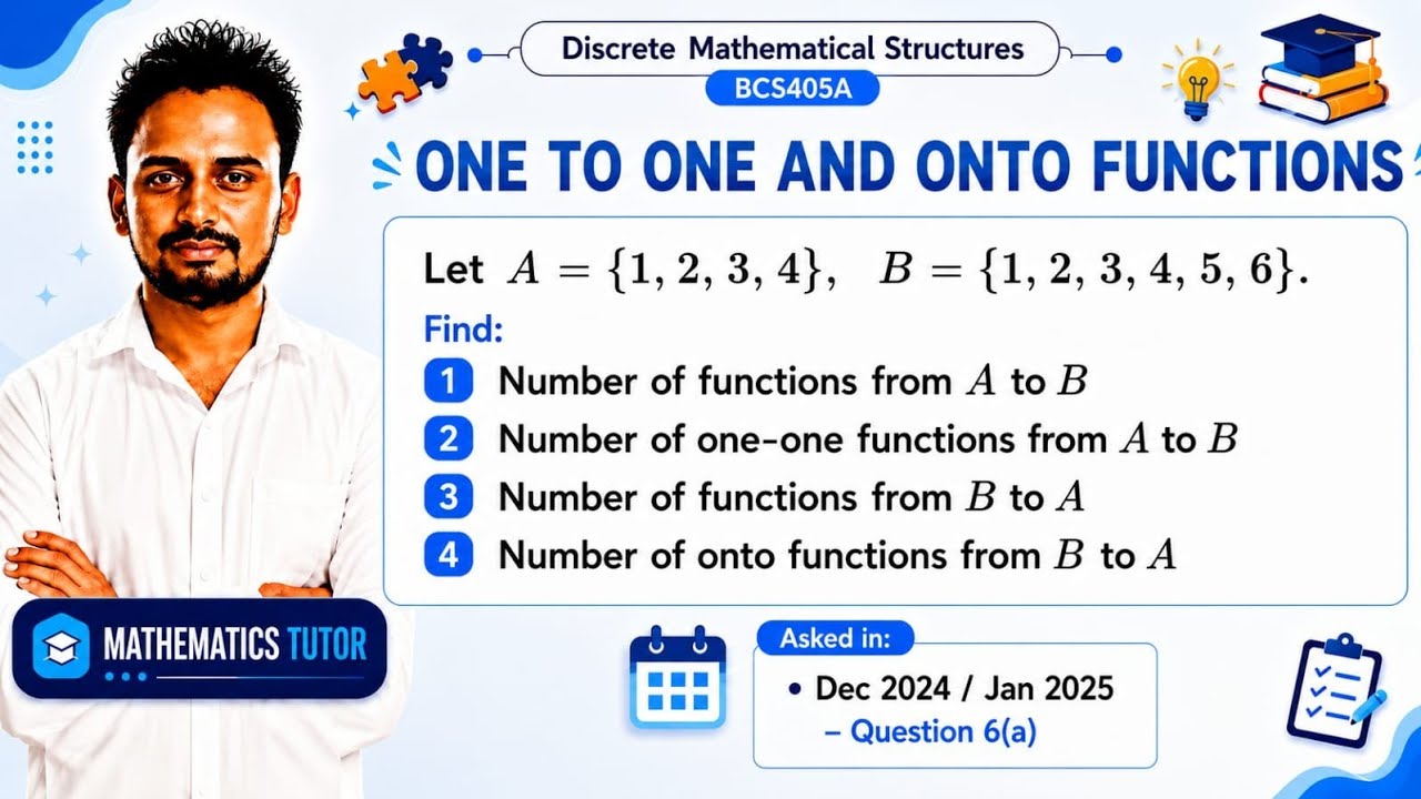 Functions Between Sets | 1-1 and Onto Functions| BCS405A Module 3 | Discrete Math Important Problem