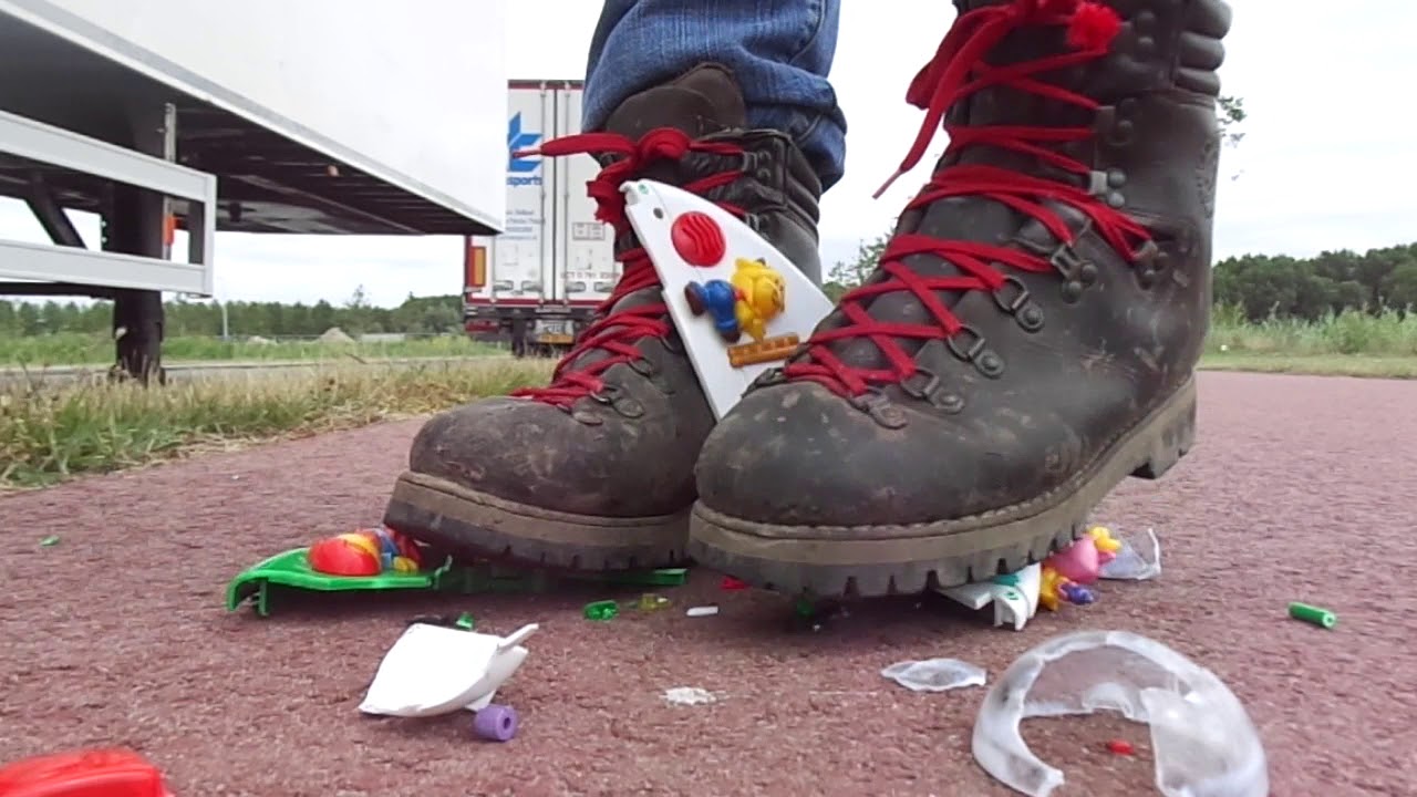 Gronell Hiking boots crush, stomp, trample and destroy small child toy