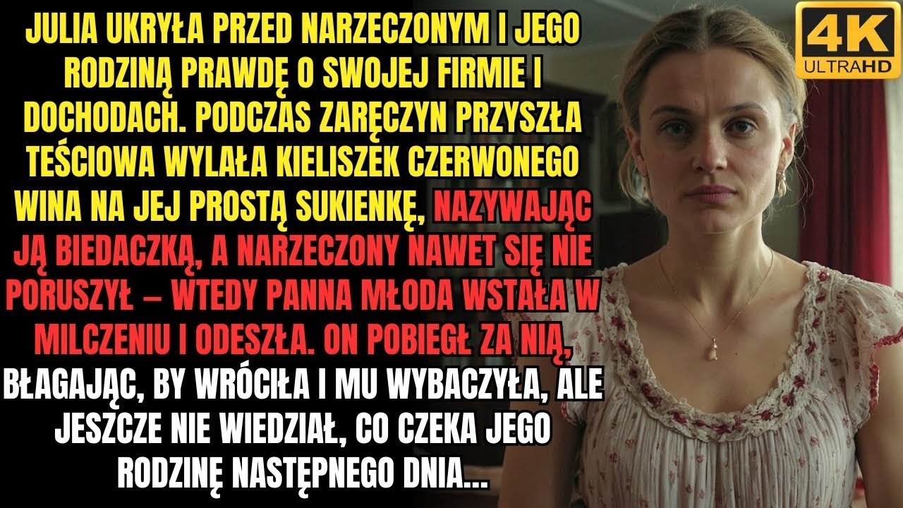 Na zaręczynach teściowa nazwała Julię biedaczką i oblała ją winem, ale Julia milcząc odeszła