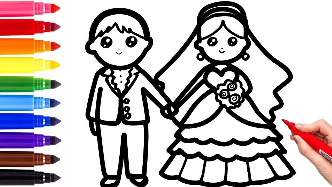 How to Draw Groom & Bride | Easy Drawing and Coloring