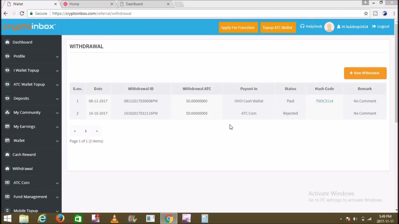 How to withdrawal ATC coin