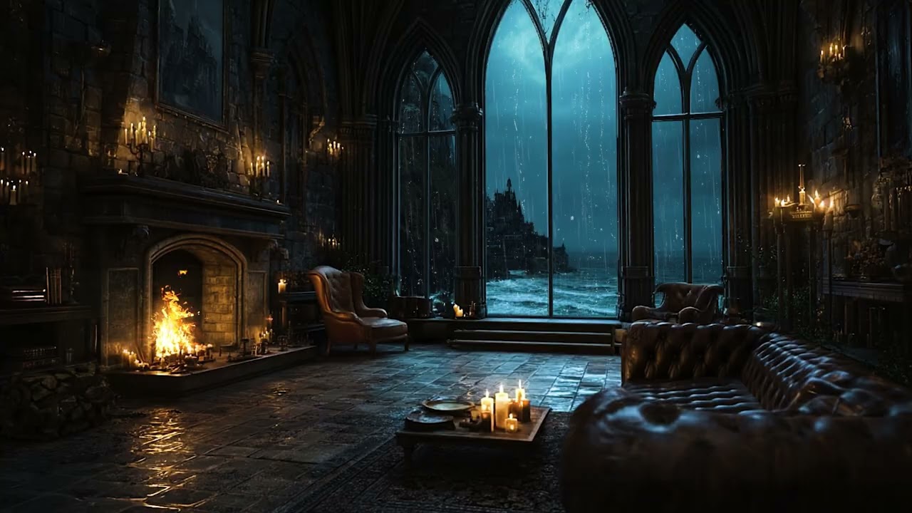 Medieval Castle Rainstorm: Thunder & Fireplace Sounds for Sleep