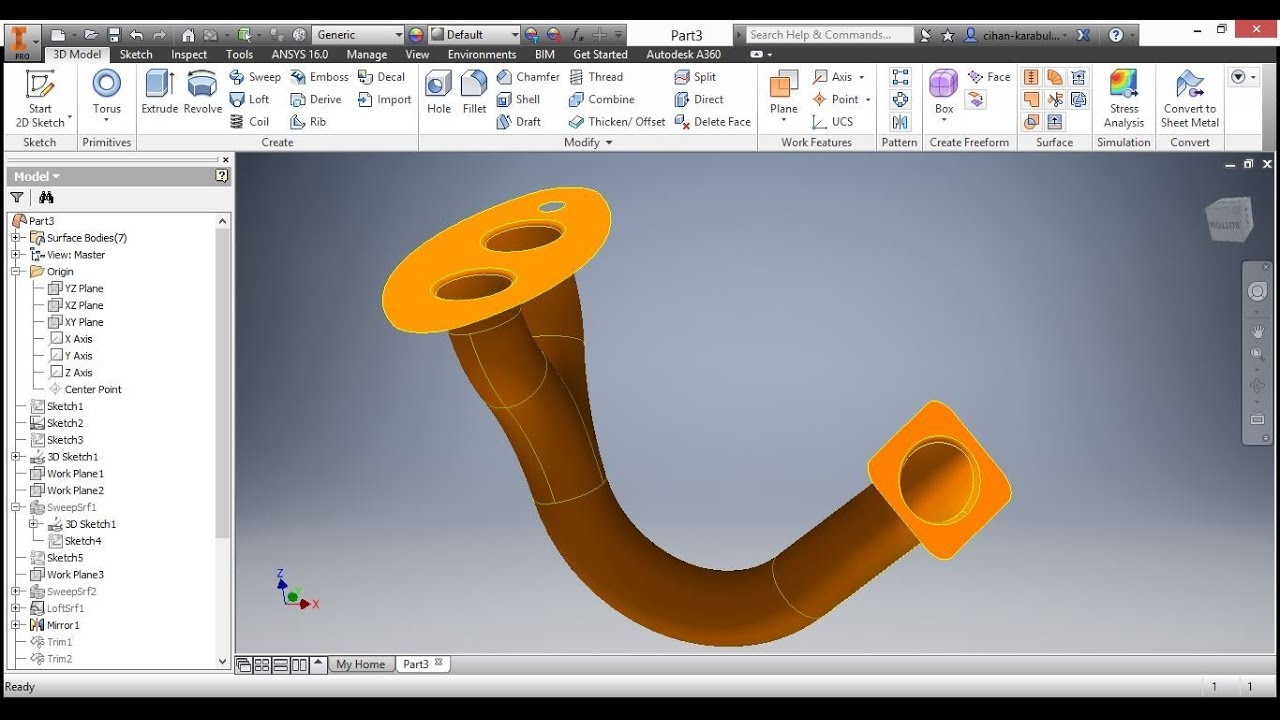 Autodesk Inventor Pipe with Sweep Loft
