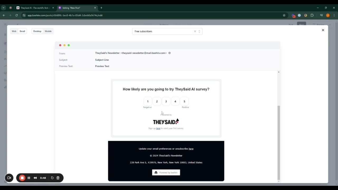 Embed TheySaid AI surveys in your Beehiiv newsletters to increase audience engagement
